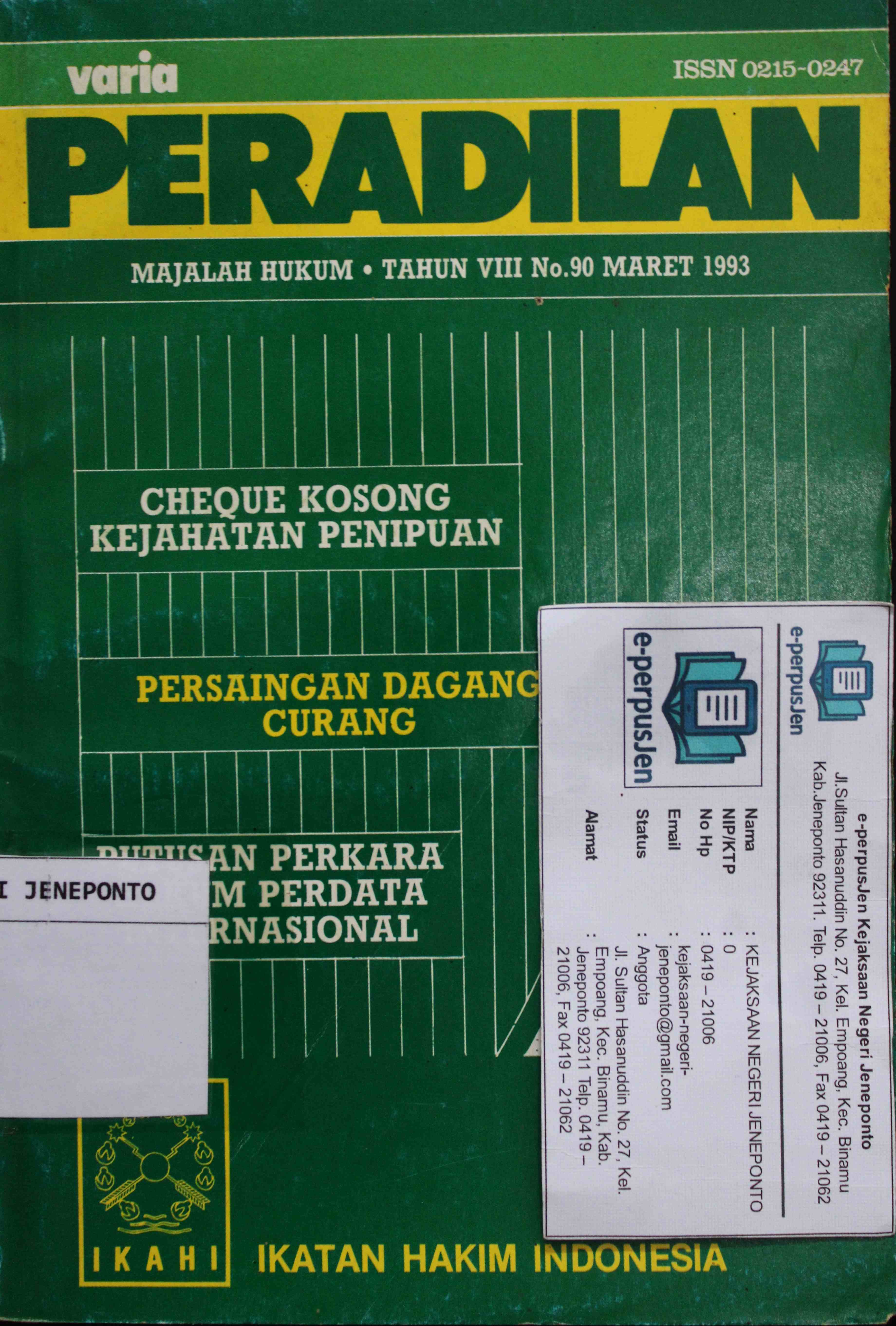Varia Peradilan Majalah Hukum Tahun VIII No 90 Maret 1993
